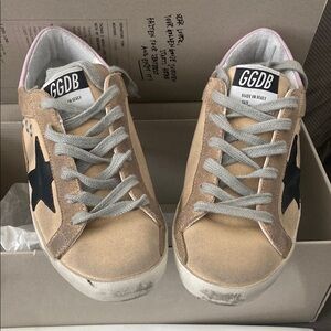 Golden Goose Beige Sneakers with Black Star